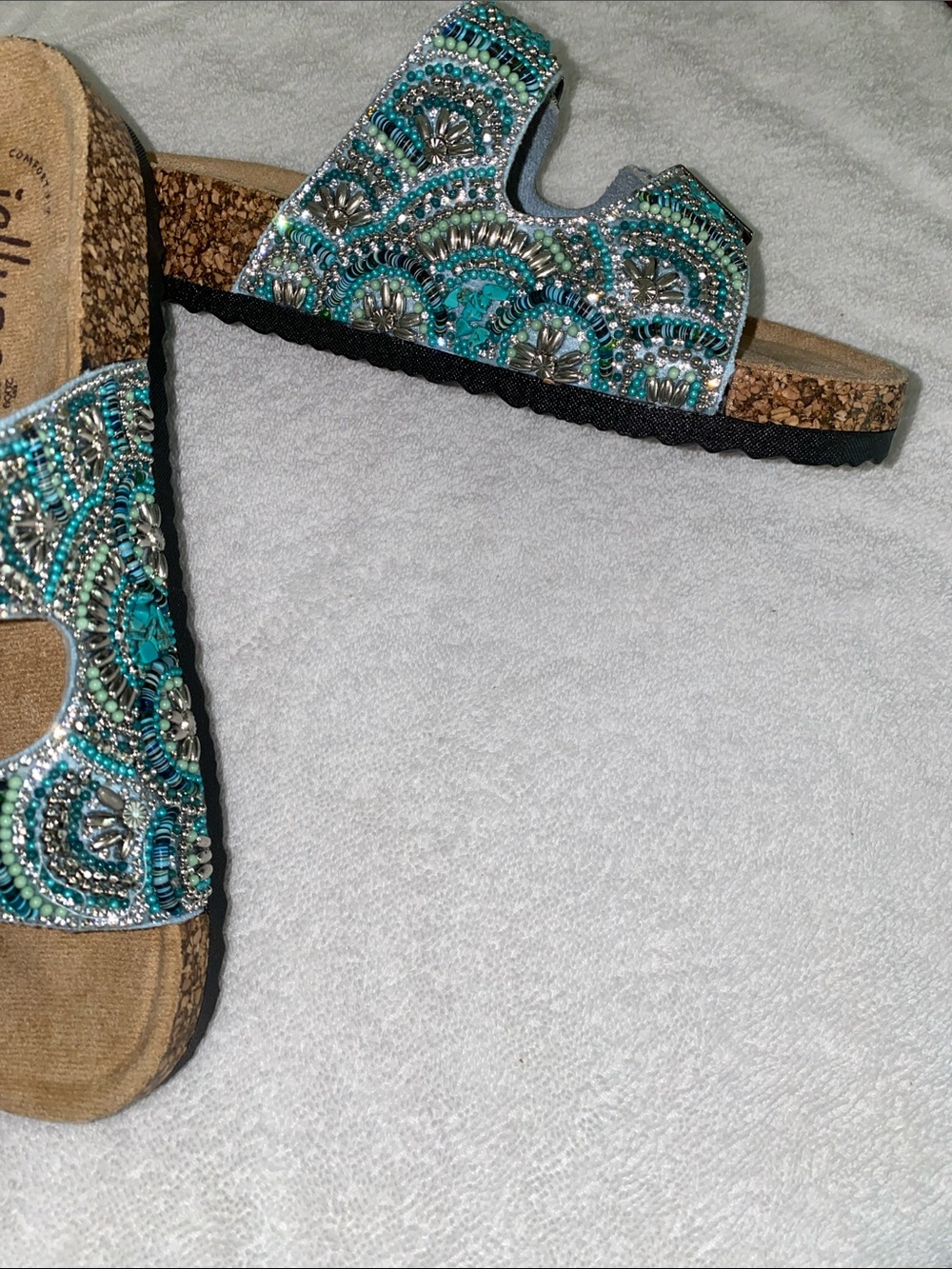 Jellypop Turquoise Beaded Double-Buckle Sandals - Picture 3 of 6